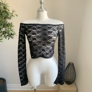 Edikted Black Lace Off Shoulder Crop Top NWT Size M